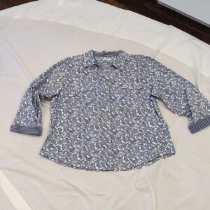 Croft & Barrow Navy and Cream Paisley Top